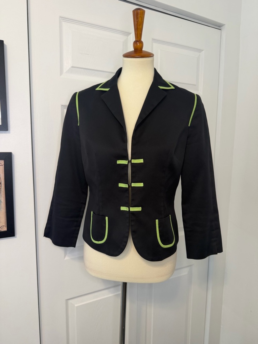 Vintage Black Carlisle Jacket with Lime Trim Women’s Blazer